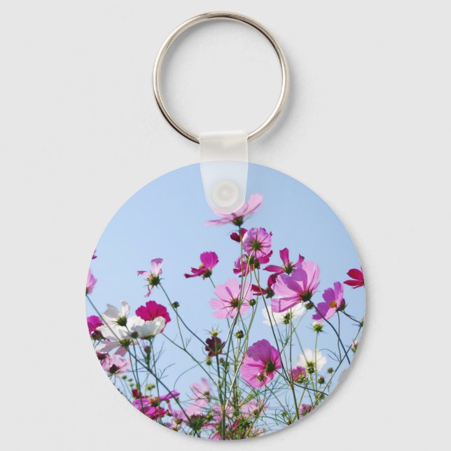 Pretty Purple Flower Meadow Photo Keychain (Front)