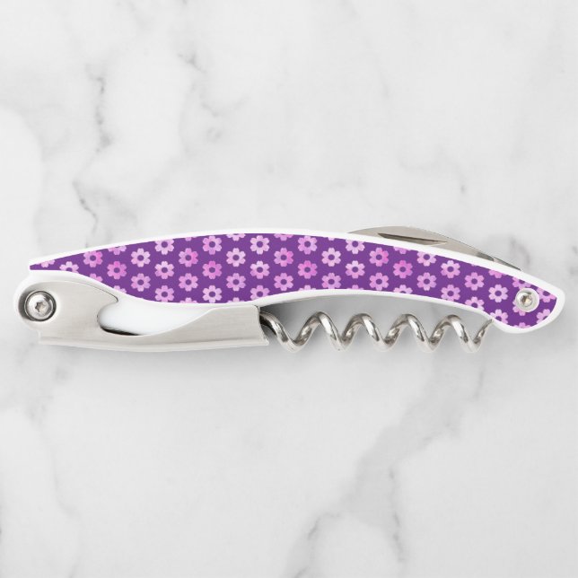 Pretty Purple Flower Pattern Waiter's Corkscrew (Front)