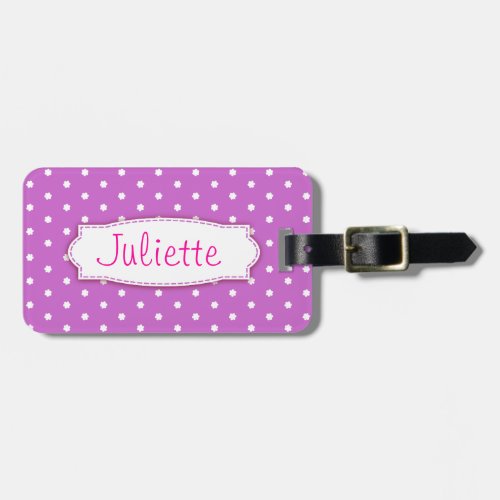 Pretty purple flower polka dots named luggage tag