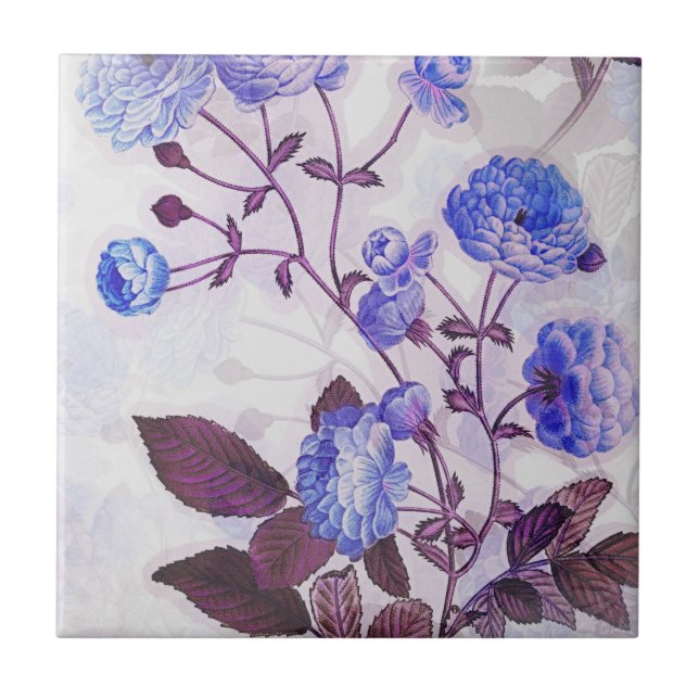 Pretty Purple Flower Print Ceramic Tile (Front)