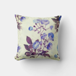 Pretty Purple Flower Print on Green Outdoor Pillow
