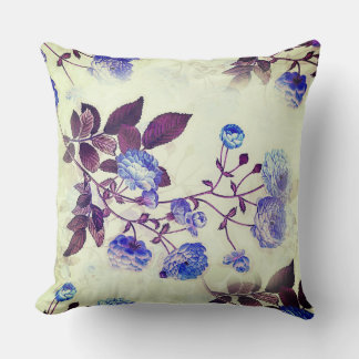 Pretty Purple Flower Print on Green Throw Pillow