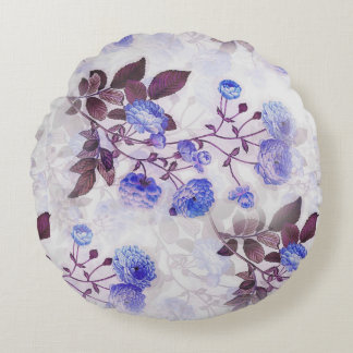 Pretty Purple Flower Print Round Pillow