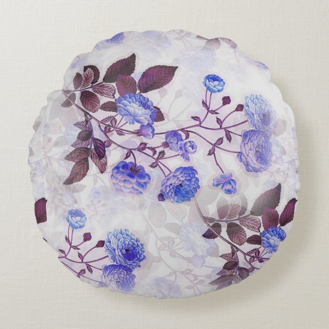 Pretty Purple Flower Print Round Pillow (Front)