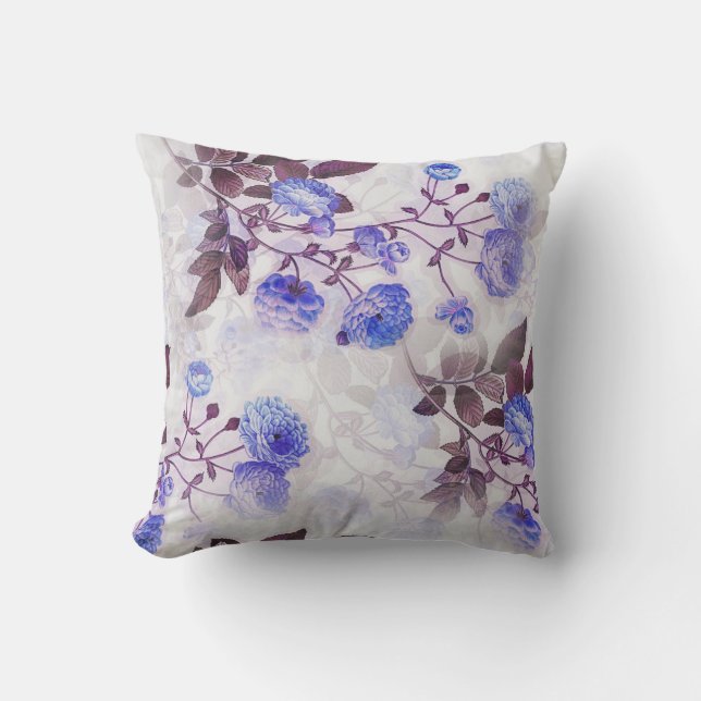 Pretty Purple Flower Print Throw Pillow (Front)