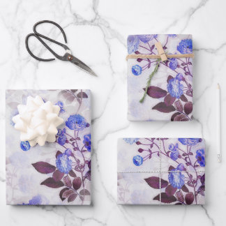 Pretty Purple Flower Print Wrapping Paper Sheets