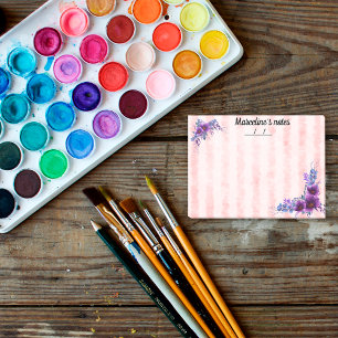 Pretty purple flower & soft pink stripes 4" x 3" post-it notes