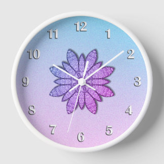 Pretty Purple  Flower White Numbers Clock