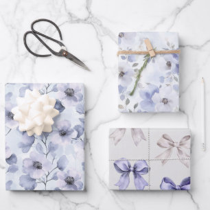Pretty Purple Flowers and Bows Wrapping Paper Sheets