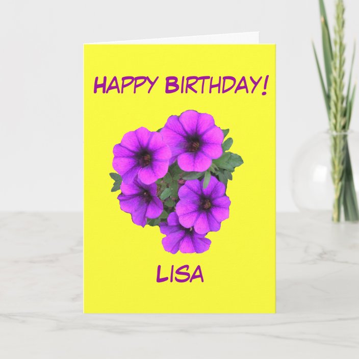 Pretty Purple Flowers Birthday Add Her Name Front Card Zazzle Com