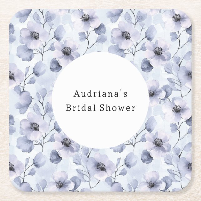 Pretty Purple Flowers Birthday Square Paper Coaster (Front)