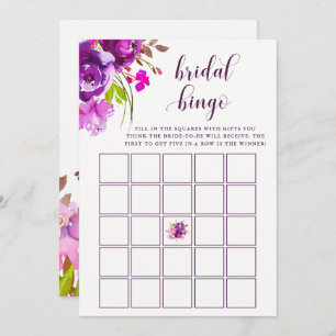 Pretty Purple Flowers Bridal Shower Bingo Game Invitation