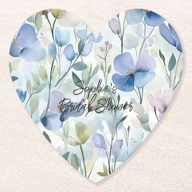 Pretty Purple Flowers Bridal Shower Paper Coaster (Front)