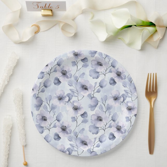 Pretty Purple Flowers Bridal Shower Paper Plates (Wedding)