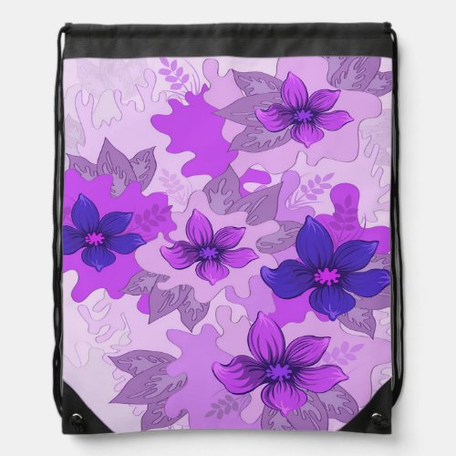 Pretty Purple Flowers Drawstring Bag