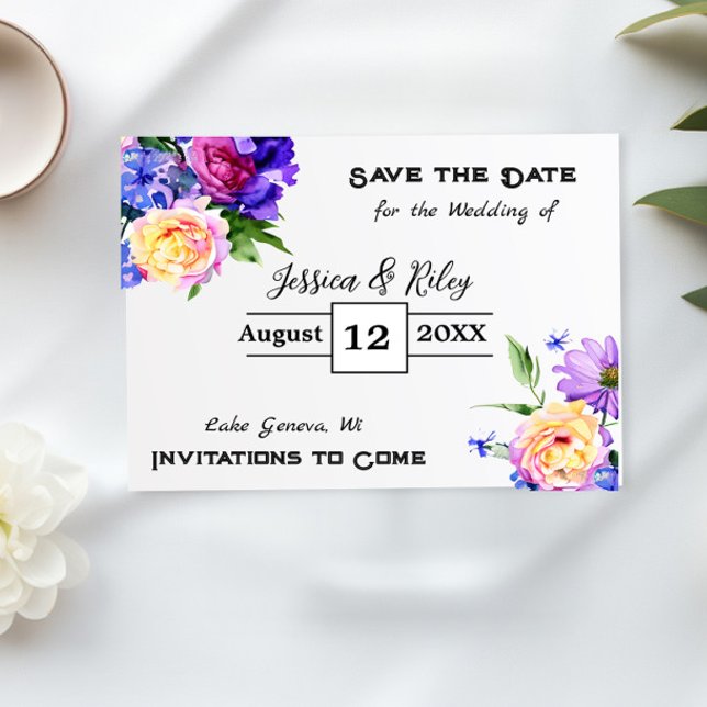 Pretty Purple Flowers Floral Save the Date Invitation (Creator Uploaded)