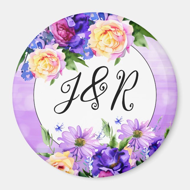 Pretty Purple Flowers Floral Wedding Personalized Magnet (Front)