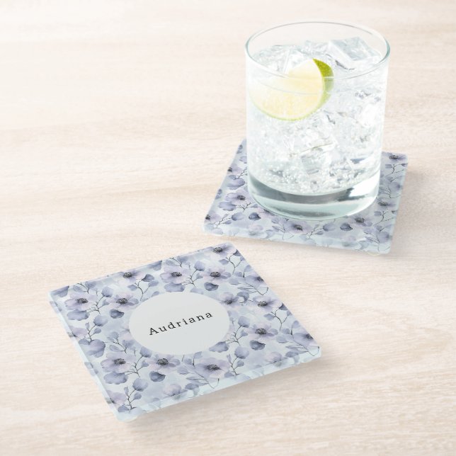 Pretty Purple Flowers  Glass Coaster (Angled)