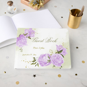 pretty purple flowers green leaves botanical guest book