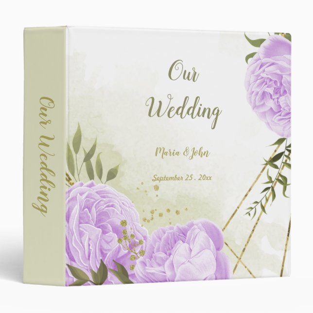 pretty purple flowers green leaves photo album 3 ring binder (Front/Spine)