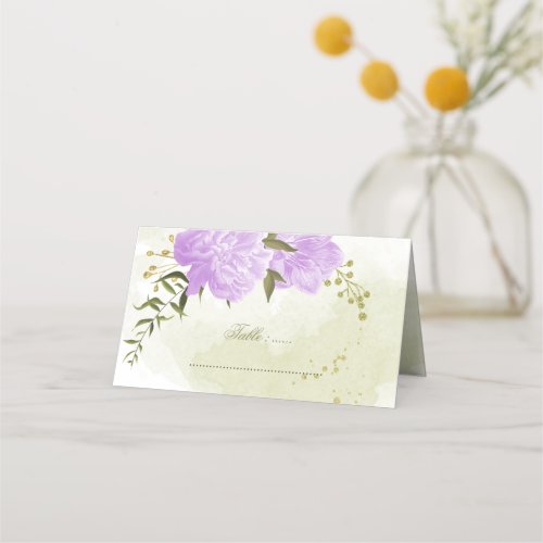 pretty purple flowers green leaves place card