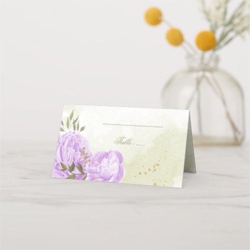 pretty purple flowers green leaves place card