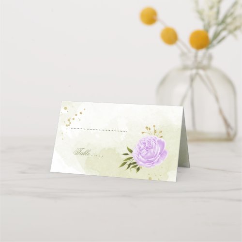 pretty purple flowers green leaves place card