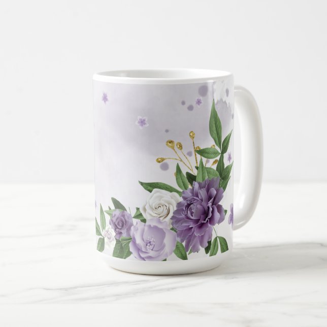 Pretty purple flowers greenery coffee mug (Front Right)