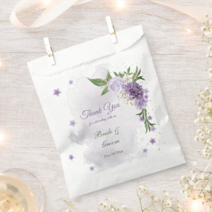 Pretty purple flowers greenery favor bag