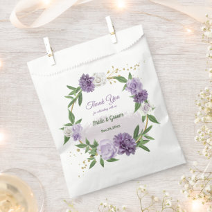 Pretty purple flowers greenery favor bag