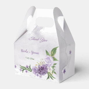 Pretty purple flowers greenery favor boxes