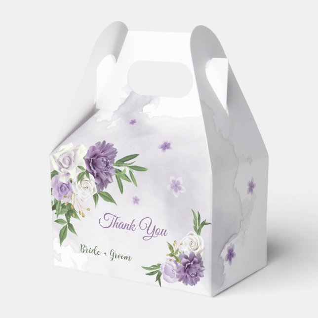 Pretty purple flowers greenery favor boxes (Front Side)