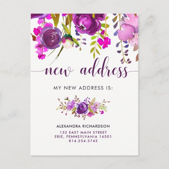 Pretty Purple Flowers | New Address Announcement Postcard | Zazzle.com