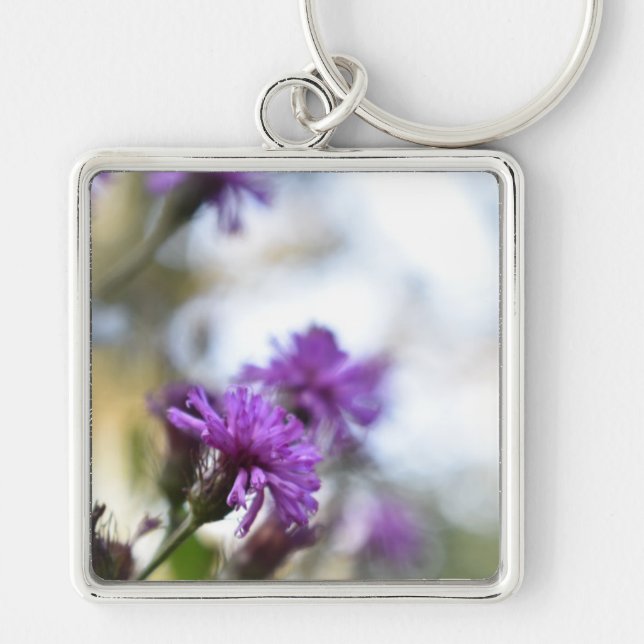 Pretty Purple Flowers Original Garden Photography Keychain (Front)