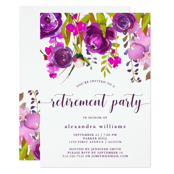 Pretty Purple Flowers Retirement Party Invitation