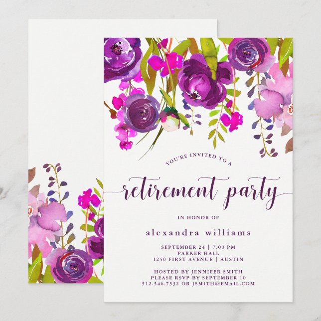 Pretty Purple Flowers | Retirement Party Invitation (Front/Back)