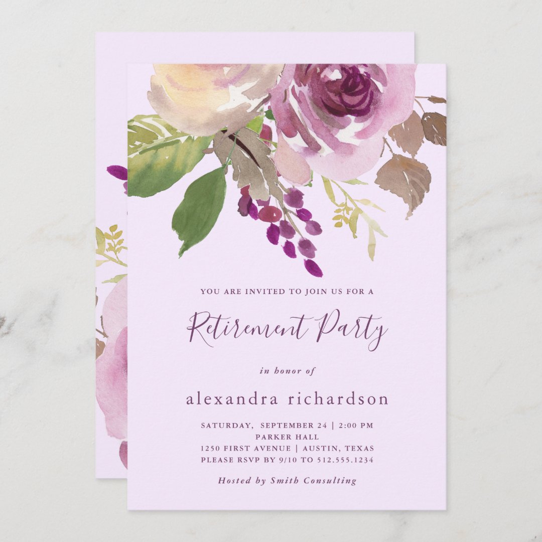 Pretty Purple Flowers | Retirement Party Invitation | Zazzle