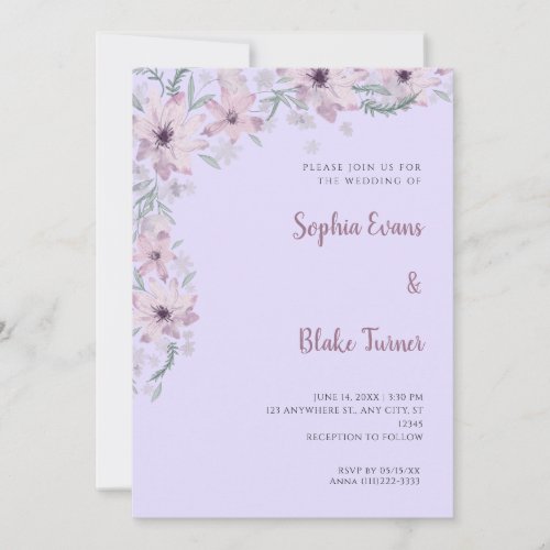 Pretty Purple Flowers Romantic Purple Wedding Invitation