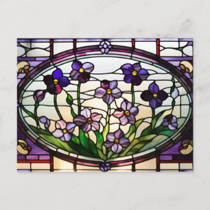 Pretty Purple Flowers Stained Glass  Postcard