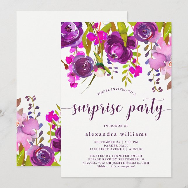 Pretty Purple Flowers | Surprise Party Invitation (Front/Back)