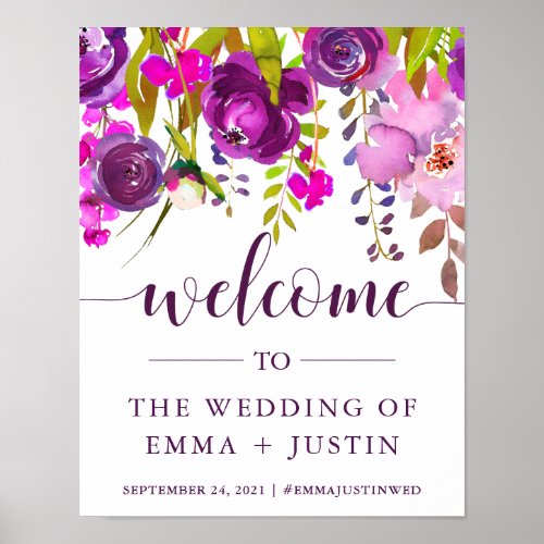 Pretty Purple Flowers  Wedding Welcome Sign