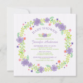 Pretty Purple Flowers Wreath Girls Baby Shower Invitation (Front)