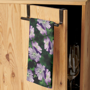 Pretty Purple Geranium Flower Pair Pattern Kitchen Towel