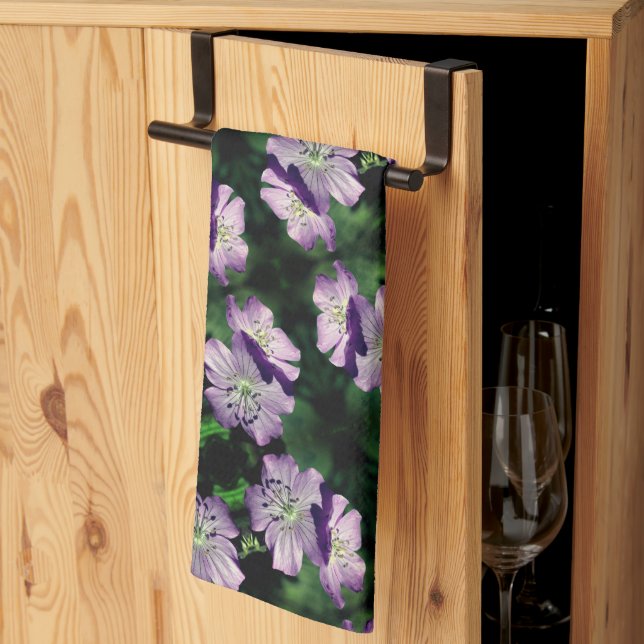 Pretty Purple Geranium Flower Pair Pattern    Kitchen Towel (Thirds Fold)