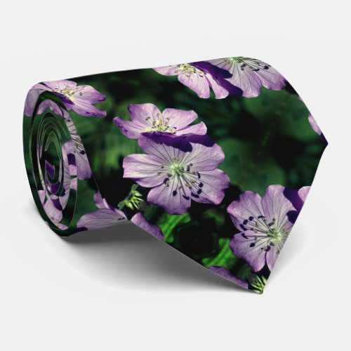 Pretty Purple Geranium Flower Pair Pattern     Neck Tie