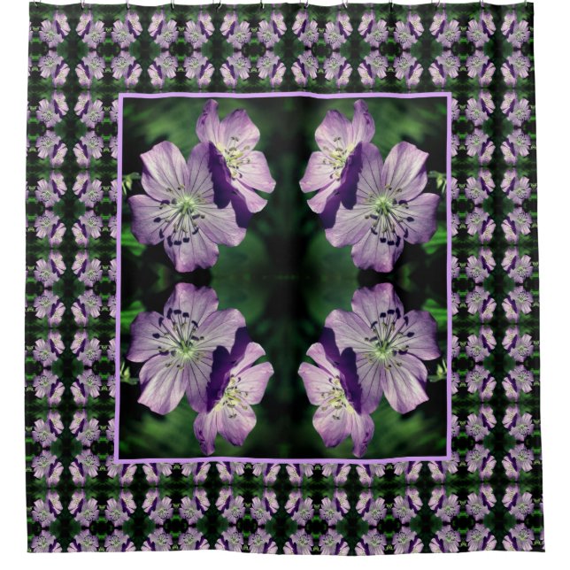 Pretty Purple Geranium Flower Pair Pattern    Shower Curtain (Front)