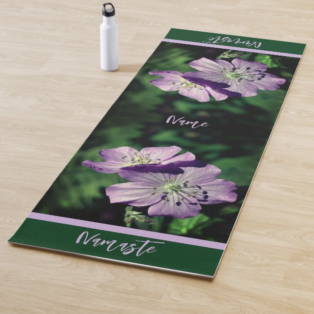 Pretty Purple Geranium Flower Pair Personalized Yoga Mat (In Situ)