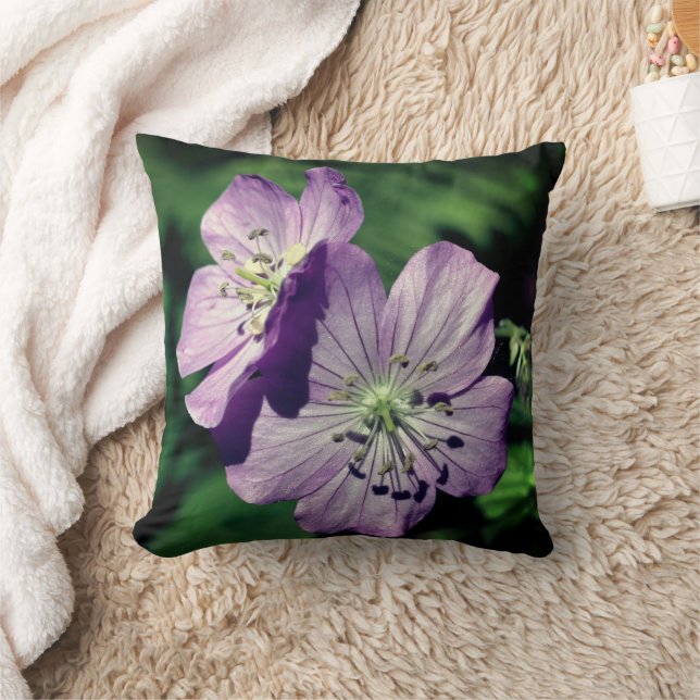 Pretty Purple Geranium Flower Pair  Throw Pillow (Blanket)