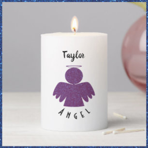 Pretty Purple Glitter Angel Pillar Candle