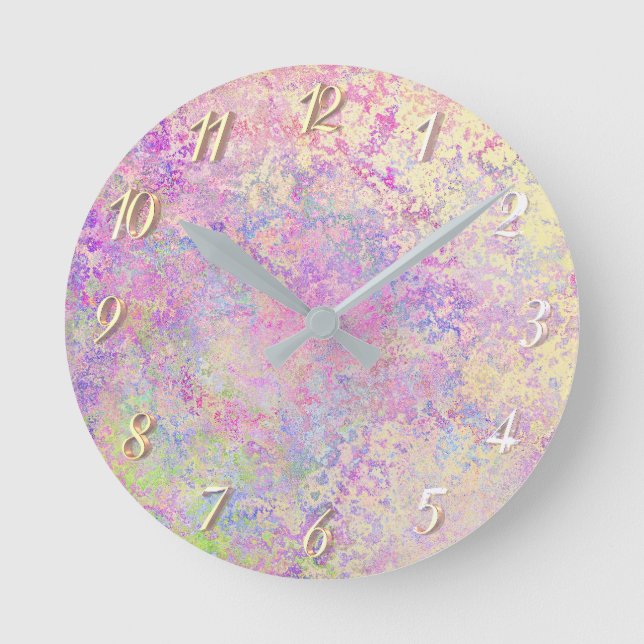 Pretty purple gold and pink texture round clock (Front)